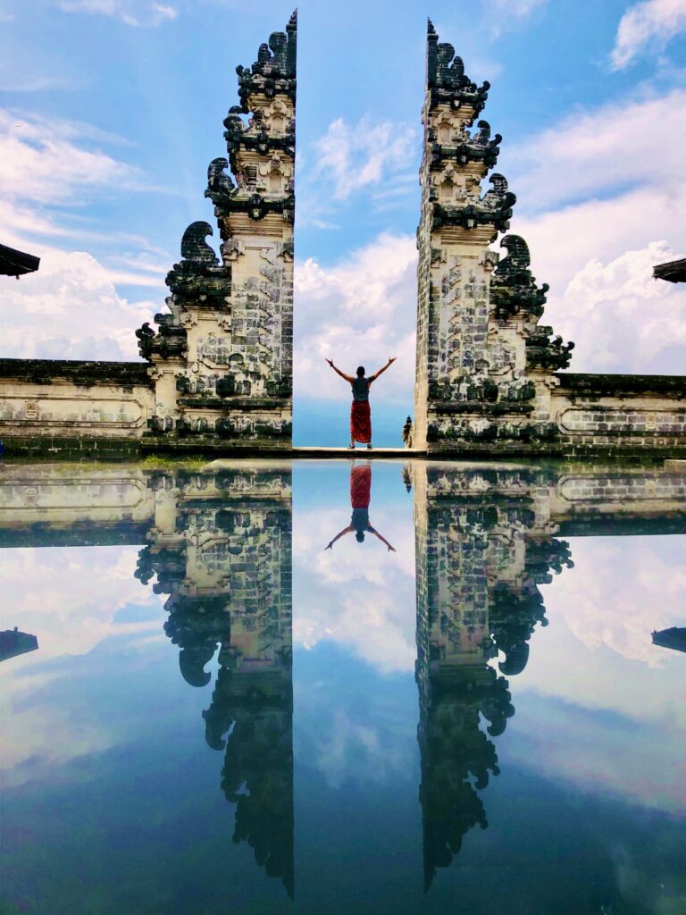 Bali temple sky mirror